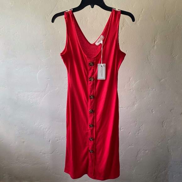 Dresses & Skirts - Ribbed Red Faux Button Down Dress